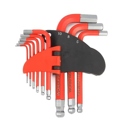 CONJUNTO DE CHAVE HEX DE PONTA DE ESFERA DE BRAÇO CURTO WORKPRO 9PC (SAE)